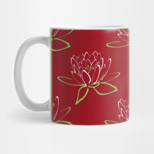 Water Lilies in Ruby Red Birthstone Color Background Mug